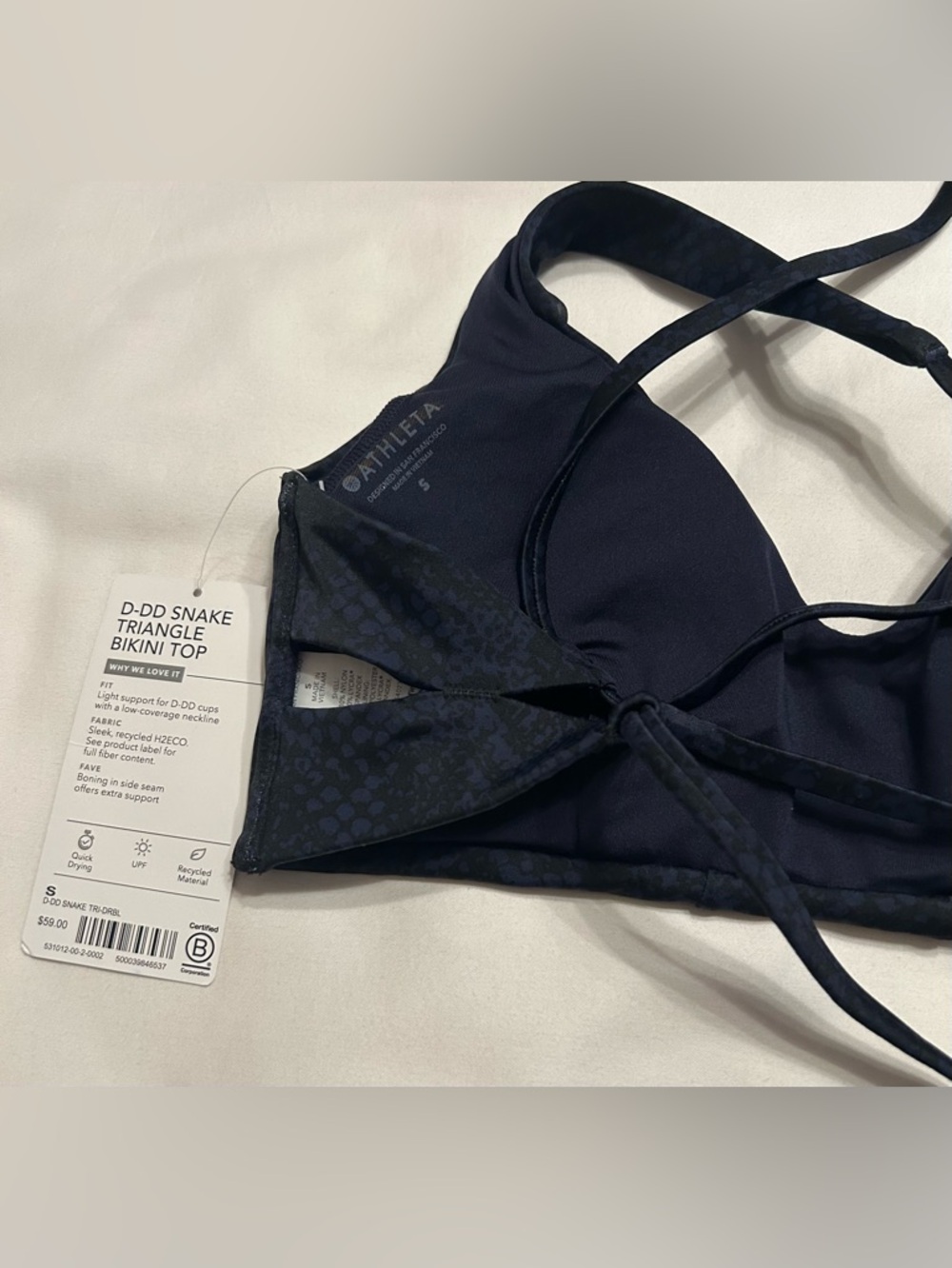 Athleta D-DD Snake Triangle Bikini Top Size Small Blue/Black NWT - Picture 5 of 9